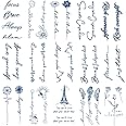 Tiny Fake Tattoos, 15-Sheet Semi-permanent English Temporary Tattoos, Tiny Inspirational Quotes Words Tattoos for Adult Women Face Body Hand