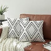 Yaofavo Set of 2 Pillow Covers, White Boho Aztec Polyester Blend Square Decorative Throw Pillow Covers for Sofa Couch Bed Decor (18 x18 Inch, Boho White More)