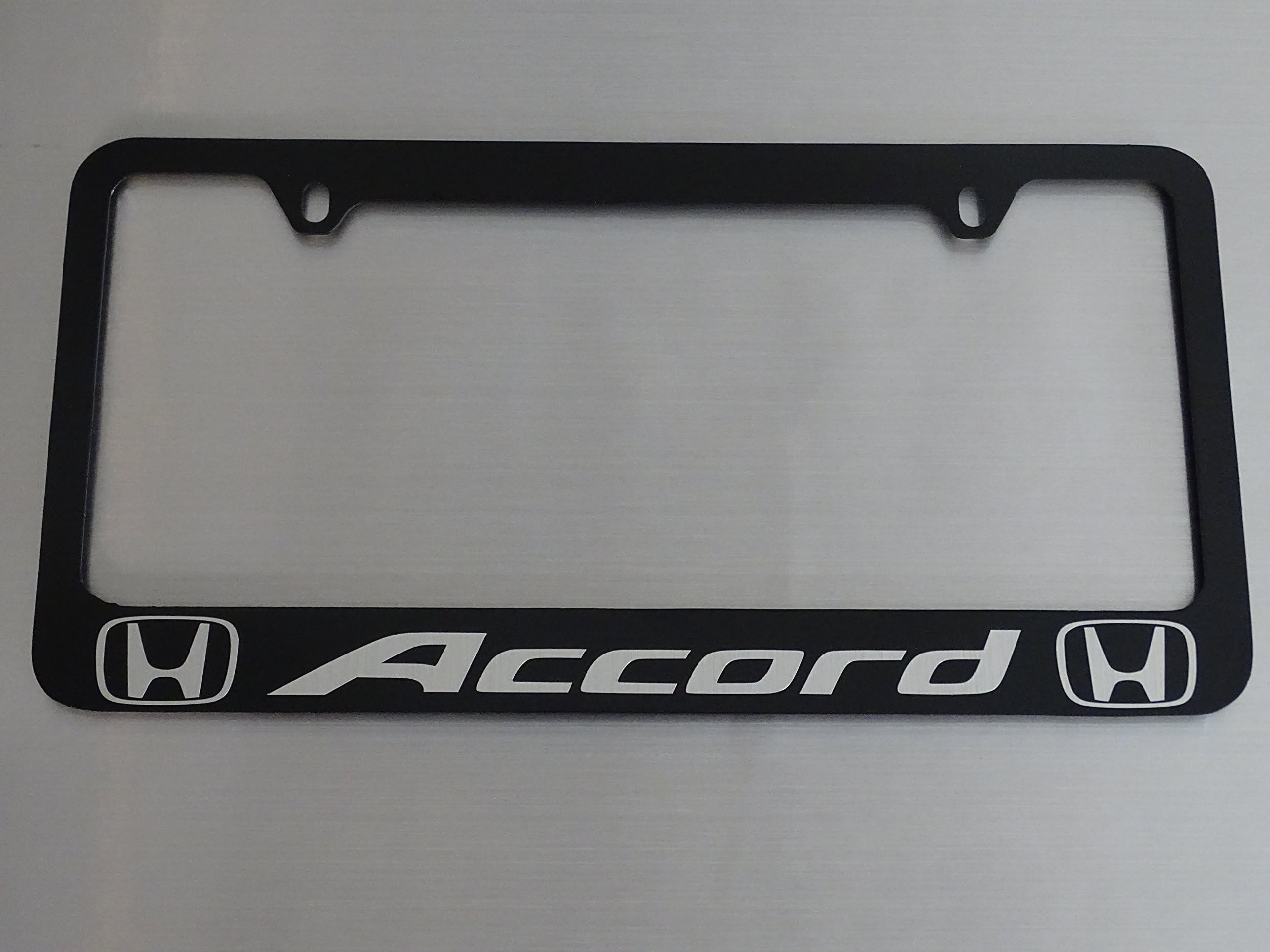 AtoZCustoms Honda Accord License Plate Frame, Glossy Black Metal, Brushed Aluminum Text