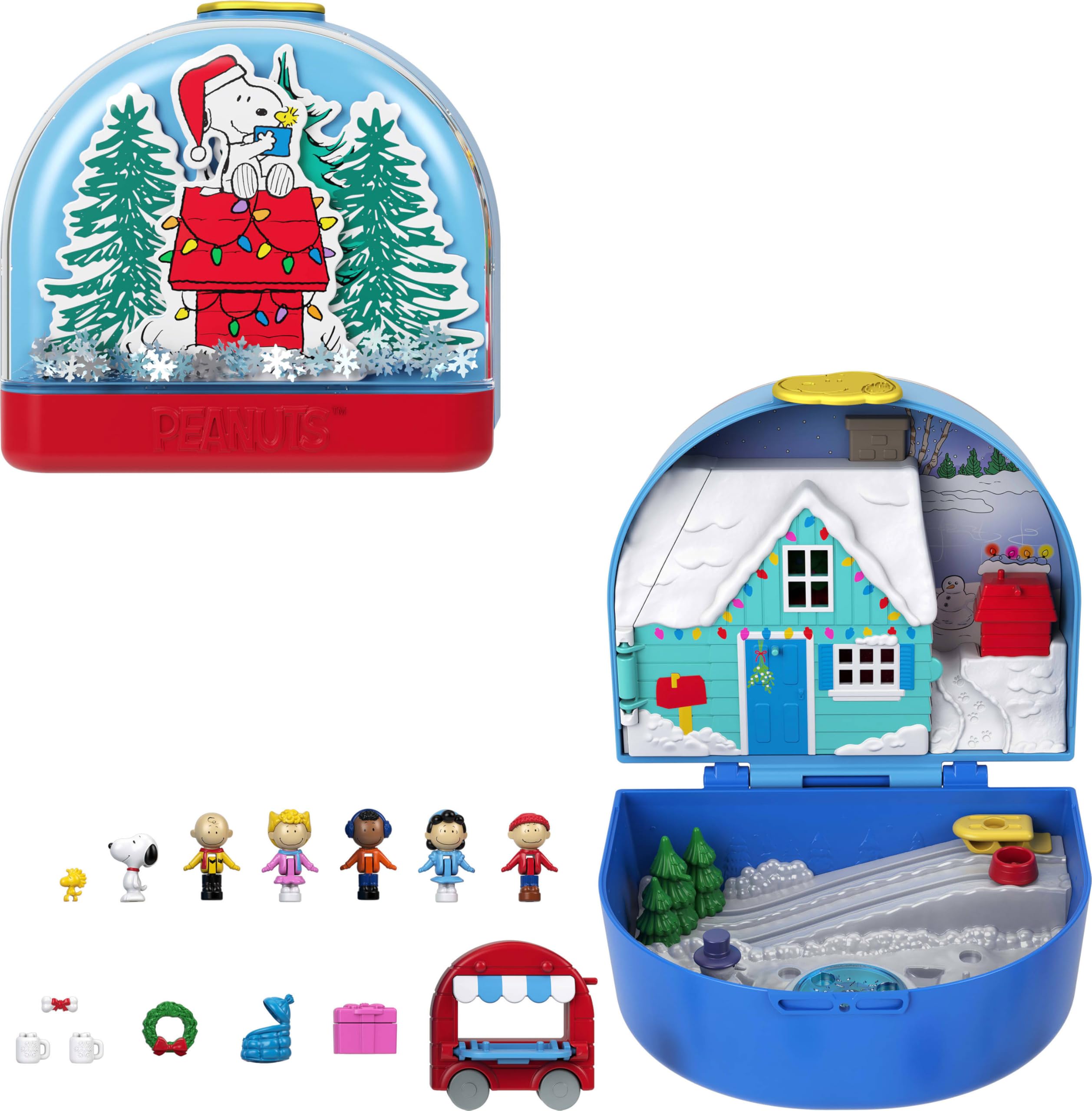 Photo 1 of Polly Pocket x Peanuts Collector Compact, Micro Dolls and Playset, 7 Themed Accessories, 4 Iconic Locations, Snoopy & Woodstock