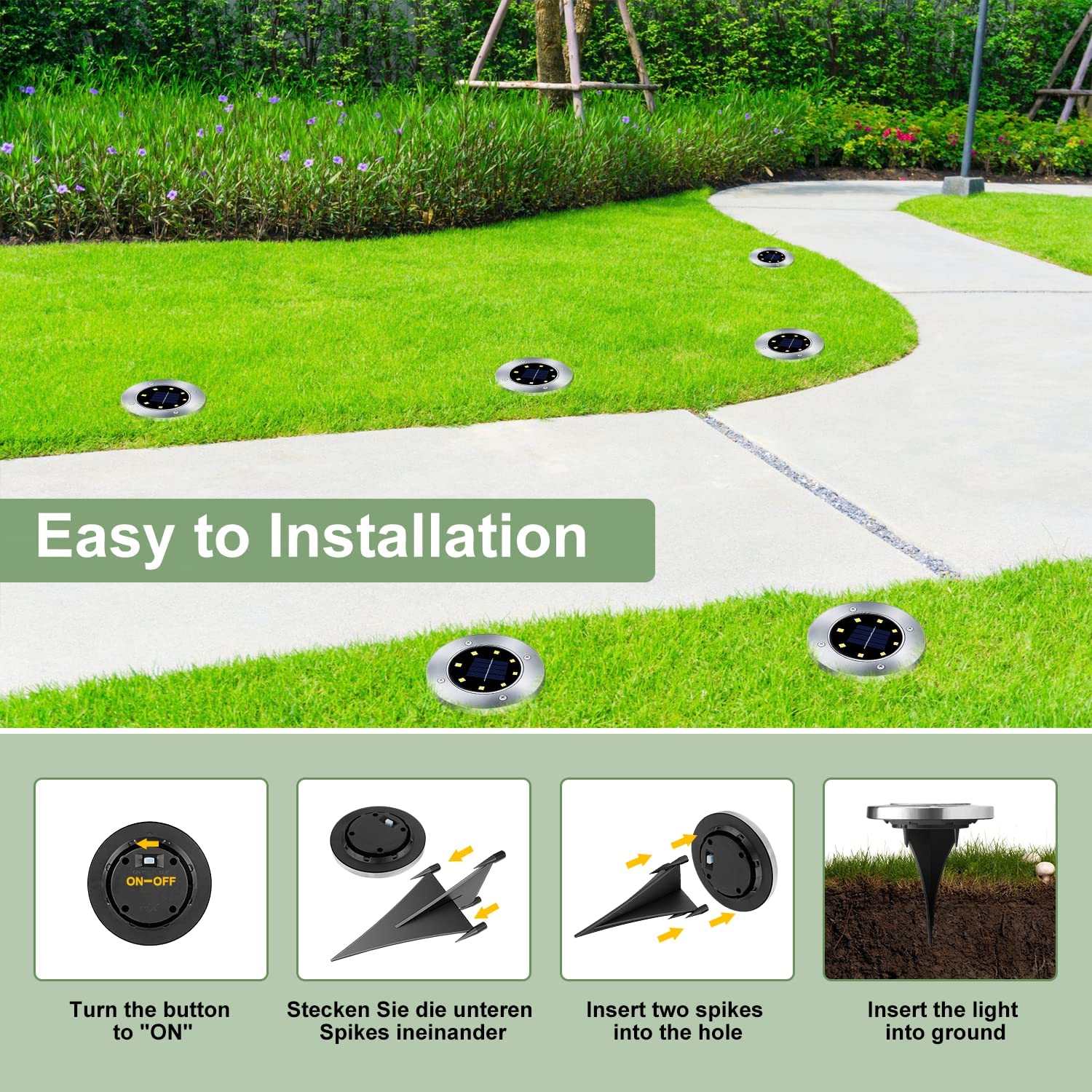 Boadw Solar Bodenleuchten, 10 Stück LED Solar Gartenleuchte IP65 Solarleuchte Gartenleuchte Wasserdicht Warmweiß [Energieklasse A+] [Energieklasse A++] 5