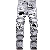AITITIA Men's Ripped Regular Fit Stretch Jeans