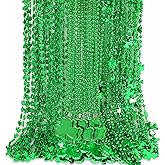 JULBEAR 30 pcs St. Patrick's Day Necklaces, Green Shamrock Clover Metallic Beaded Necklaces for St. Patrick's Day Mardi Gras Party Favors Supplies Irish Holiday Decorations(3 Style)