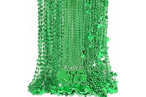JULBEAR 30 pcs St. Patrick's Day Necklaces, Green Shamrock Clover Metallic Beaded Necklaces for St. Patrick's Day Mardi Gras Party Favors Supplies Irish Holiday Decorations（3 Style）