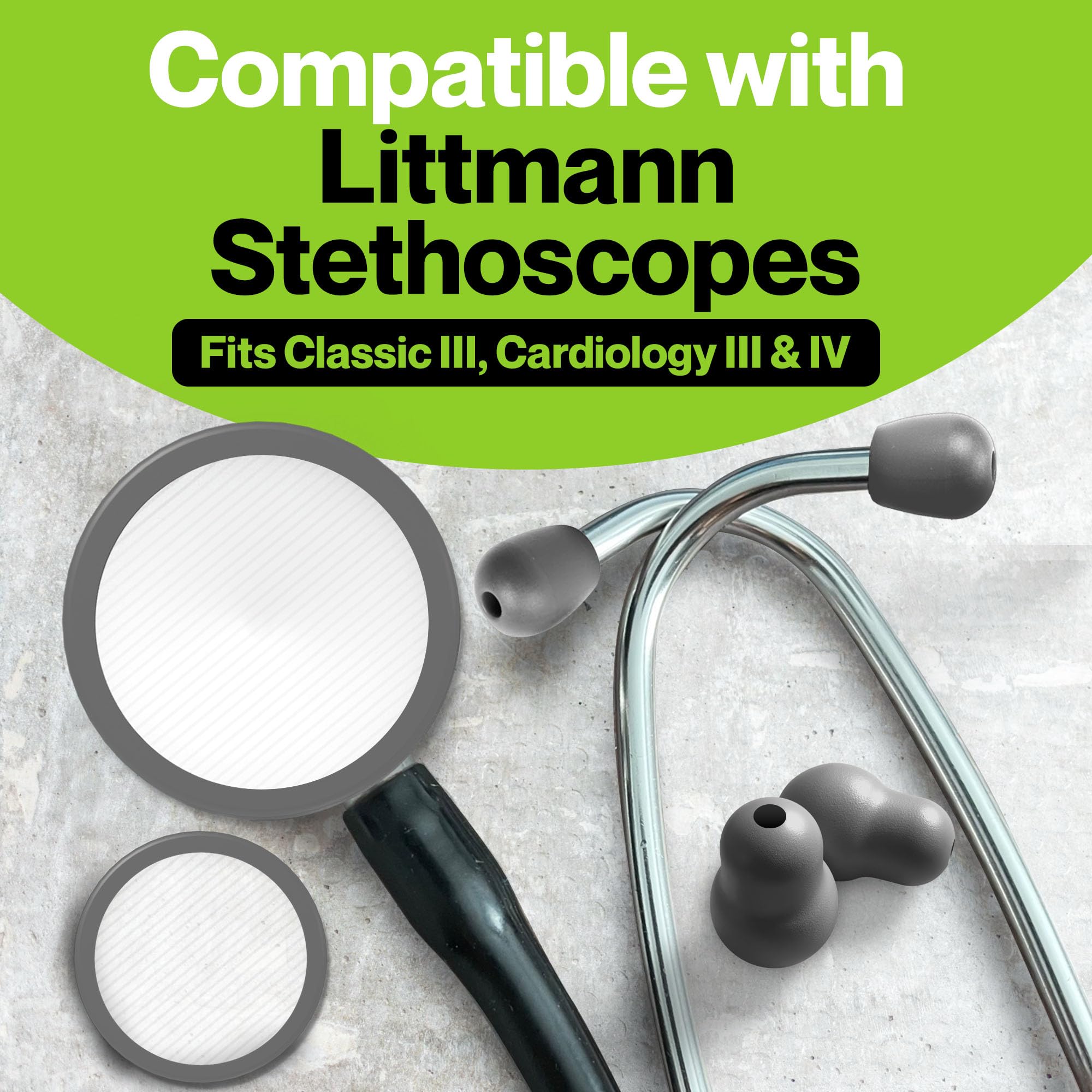 Durabasics Classic 3, Cardiology 3 & Cardiology 4 Accessories Kit for Littmann Stethoscope Replacement Parts & Littmann Stethoscope Parts - Fits Classic III, Cardiology III & IV - Grey