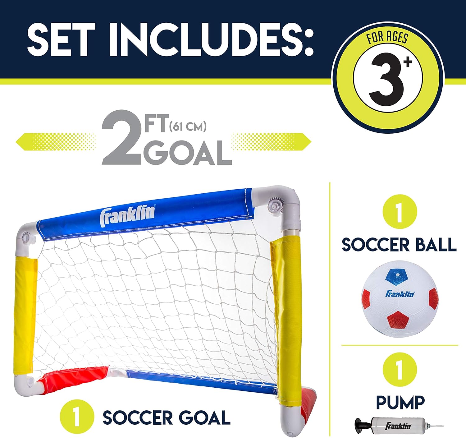 Franklin Sports Kids Mini Soccer Goal Set - Backyard/Indoor Mini Net and Ball Set with Pump - Portable Folding Youth Soccer Goal Set - 24" x 16": Toys & Games
