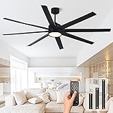 Modern Ceiling Fans with Lights, 72 Inch Ceiling Fan with Light and Remote, Bedroom Living Room Library Cafe Outdoor/Industrial,24W 3CCT Dimmable, 8 Blades 6 Speed Reversible Quiet DC Motor, Black