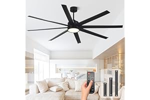 CONCISEER Modern Ceiling Fans with Lights, 72 Inch Ceiling Fan with Light and Remote, Bedroom Living Room Library Cafe Outdoor/Industrial,24W 3CCT Dimmable, 8 Blades 6 Speed Reversible Quiet DC Motor, Black