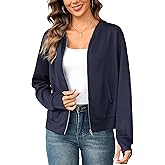 Totatuit Womens Long Sleeve Zip Up Cardigan Jacket Outfits Crewneck Casual Bomber Coat Lightweight Sweatshirts