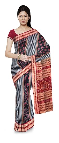 Boyanika Womens Ikat Cotton Saree (BY29_Black)