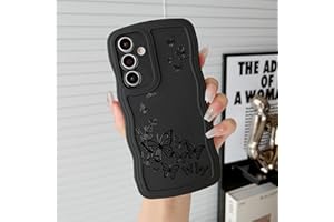 ZTOFERA Wavy Phone Case for Samsung Galaxy A25 5G,Unique Curly Wave Frame & Butterfly Pattern,Black Soft Liquid Silicone Shockproof Full Coverage & Lens Protective for Samsung A25 5G Case-Butterfly