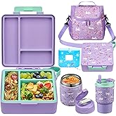 Bento Lunch Box for Kids with 17oz Soup Thermo,Insulated Tumbler Water Bottle and Insulated Lunch Bag,Leak-Proof 3 Compartment Lunch Food Container with Ice Pack for Kids to School-Horse