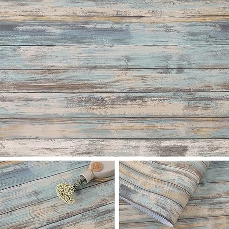 Amazon Com Arthome Blue Rustic Wood Paper 17 X120 Self Adhesive Removable Wood Peel And Stick Wallpaper Vinyl Decorative Wood Plank Film Vintage Wall Covering For Furniture Easy To Clean Wooden Grain Paper Home