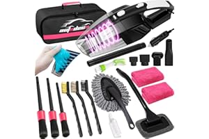 AUTODECO 20Pcs Car Cleaning Wash Kit Interior Detailing Cleaner Kit with High Power Handheld Vacuum, Brush Set, Windshield Tool, Duster, Towels, Complete Car Care Tools, Pink