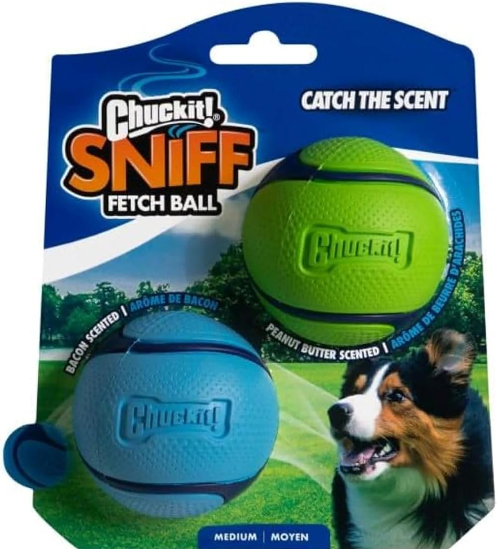 Chuckit! Sniff Duo Peanut Butter Bacon Scented Balls Medium Pack of 2