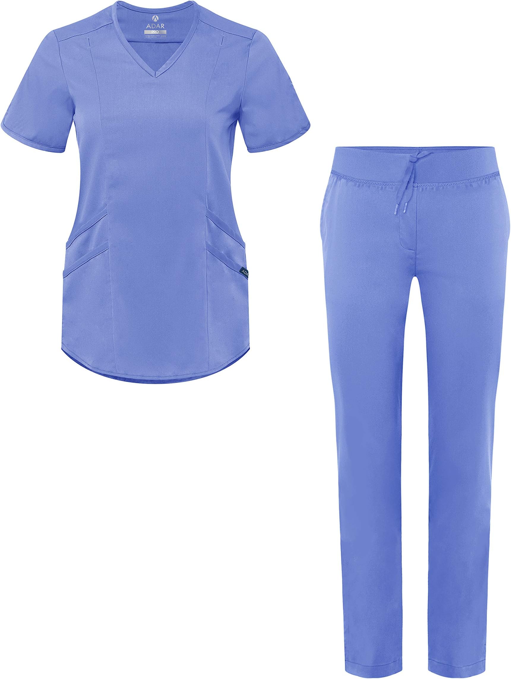 Adar Pro Core Classic Scrub Set for Women - Tailored V-Neck Scrub Top & Tailored Yoga Scrub Pants