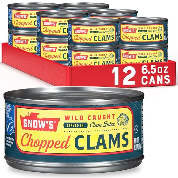 SNOW’S WILD CAUGHT CHOPPED CLAMS CANNED, 6.5 OZ CAN (PACK OF 12) – 5G PROTEIN PER SERVING – KETO FRIENDLY, 99% FAT FREE