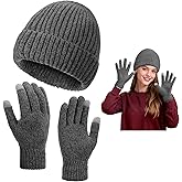 Fivali Winter Hat and Gloves Set: Windproof Thermal Beanie Warm Touchscreen Gloves for Men Women Commuting Skiing Hiking