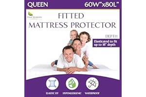 FOUR SEASONS ESSENTIALS Queen Size Waterproof Mattress Protector - Fitted Sheet Mattress Cover with Deep Pockets - Hypoallergenic, Breathable, Water Proof, Noiseless, Vinyl Free