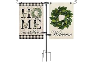 FFILY Garden Flag Stand Holder with 4 Prong Base for Double Flags, 3/4 Inch Extra Thick Heavy Duty Yard Flag Holder for Outside 12x18 Home Patio Decor
