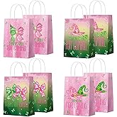 Epakh 24 Pcs Witch Party Favor Bags Pink and Green Paper Goodie Treat Gift Bags with Handle Thank You for Coming Witch Hat Bow Gifts Packing for Woman Princess Birthday Holiday Party Supplies