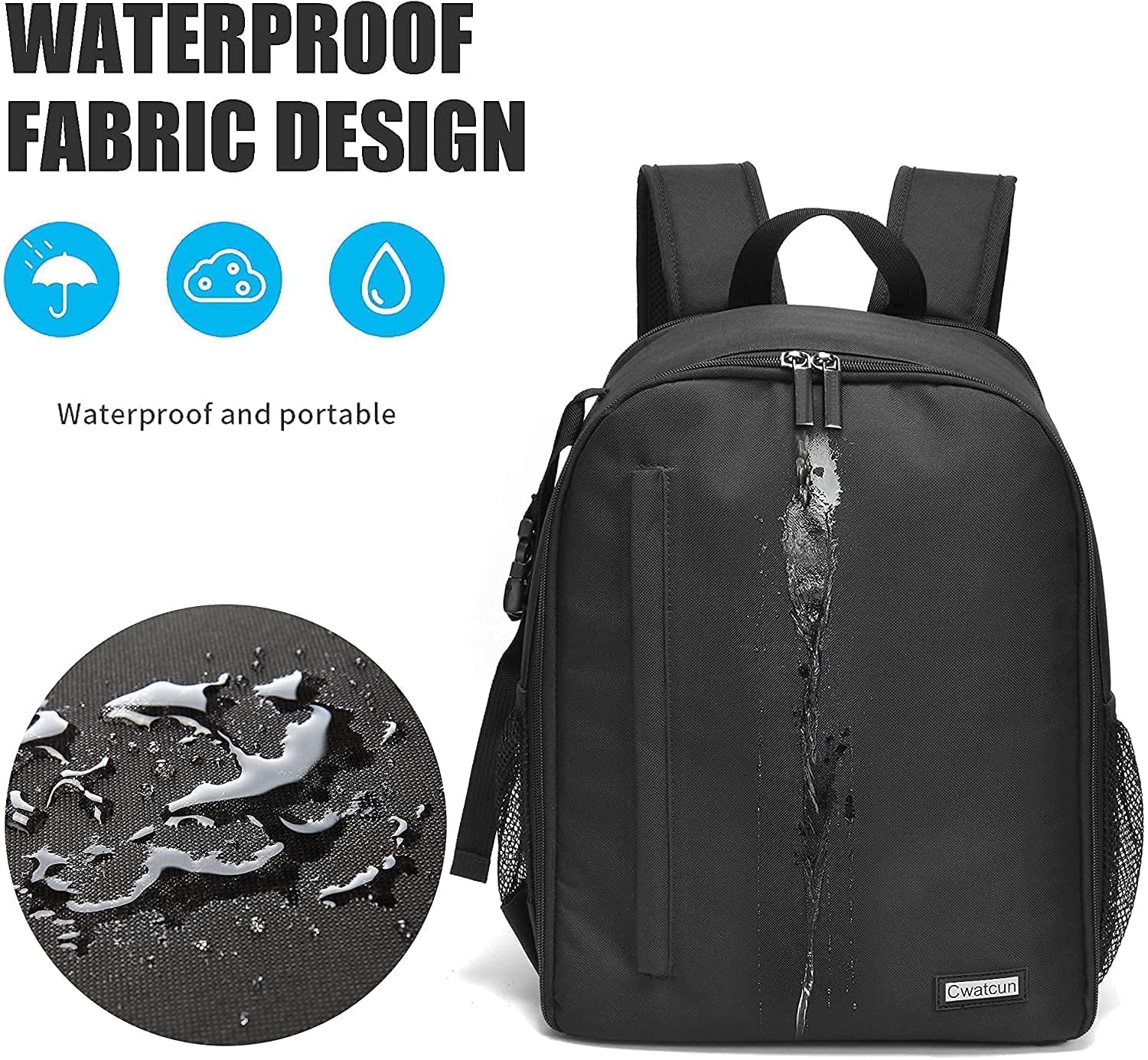 Cwatcun Camera Backpack with Extra Storage, DSLR SLR Water Resistant Camera Bag with 15.6