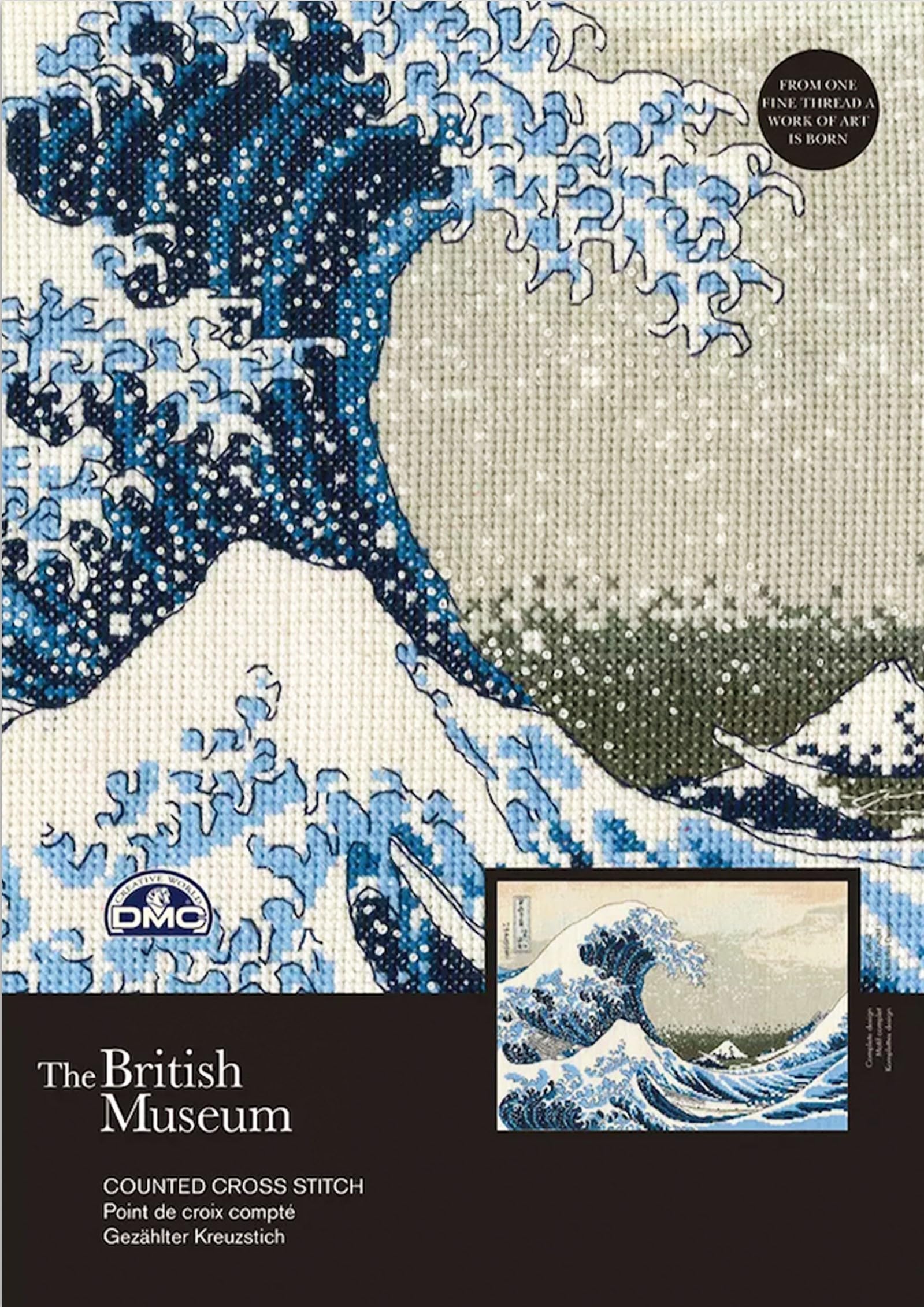 DMC Great Wave Cross Stitch Kit, Includes Aida 14 Count Fabric, Stranded Cotton, Needle and Instructions