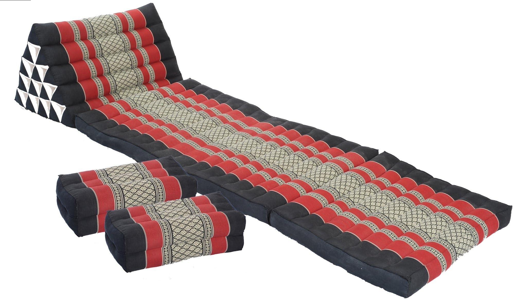 Handelsturm Jumbo Thai Mat Set I: 3-fold-mat + 2x pillow block (red-black)