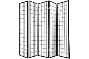 Legacy Decor 5 Panels Room Divider Privacy Screen Partition Shoji Style 6 ft Tall x 7ft Wide Black Finish