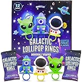 Galactic Outer Space Lollipop Rings, Fruit Flavored Suckers, Pack of 12 | Rocketship, Astronaut, Alien, Individually Wrapped, Cosmos Theme, Party Favor Treats, Goodie Bag Sweets