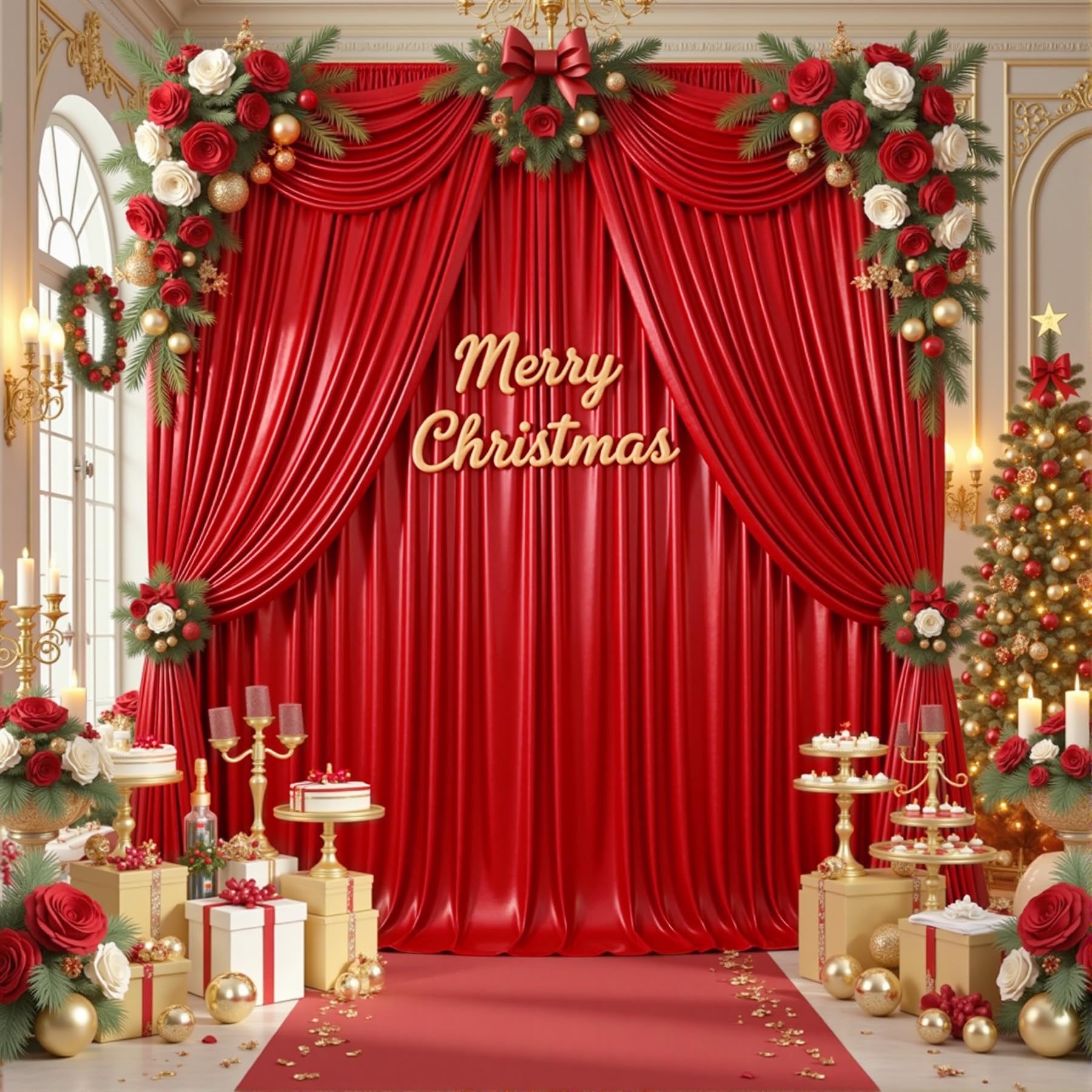 Photo 1 of ***MISSING ONE*** PartyVillage 10x10FT Red Sequin Christmas Backdrop Curtain -2 Panels 5x10FT Wrinkle Free Shimmer Back Drop Cloth, Glitter Backdrop Drapes for Photography, Birthday, Wedding, Christmas Background