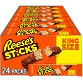 REESE'S STICKS Milk Chocolate Peanut Butter Wafer King Size, 24 Ct | Crispy wafers, peanut butter and milk chocolate in king size packs for sharing, resale or concessions.