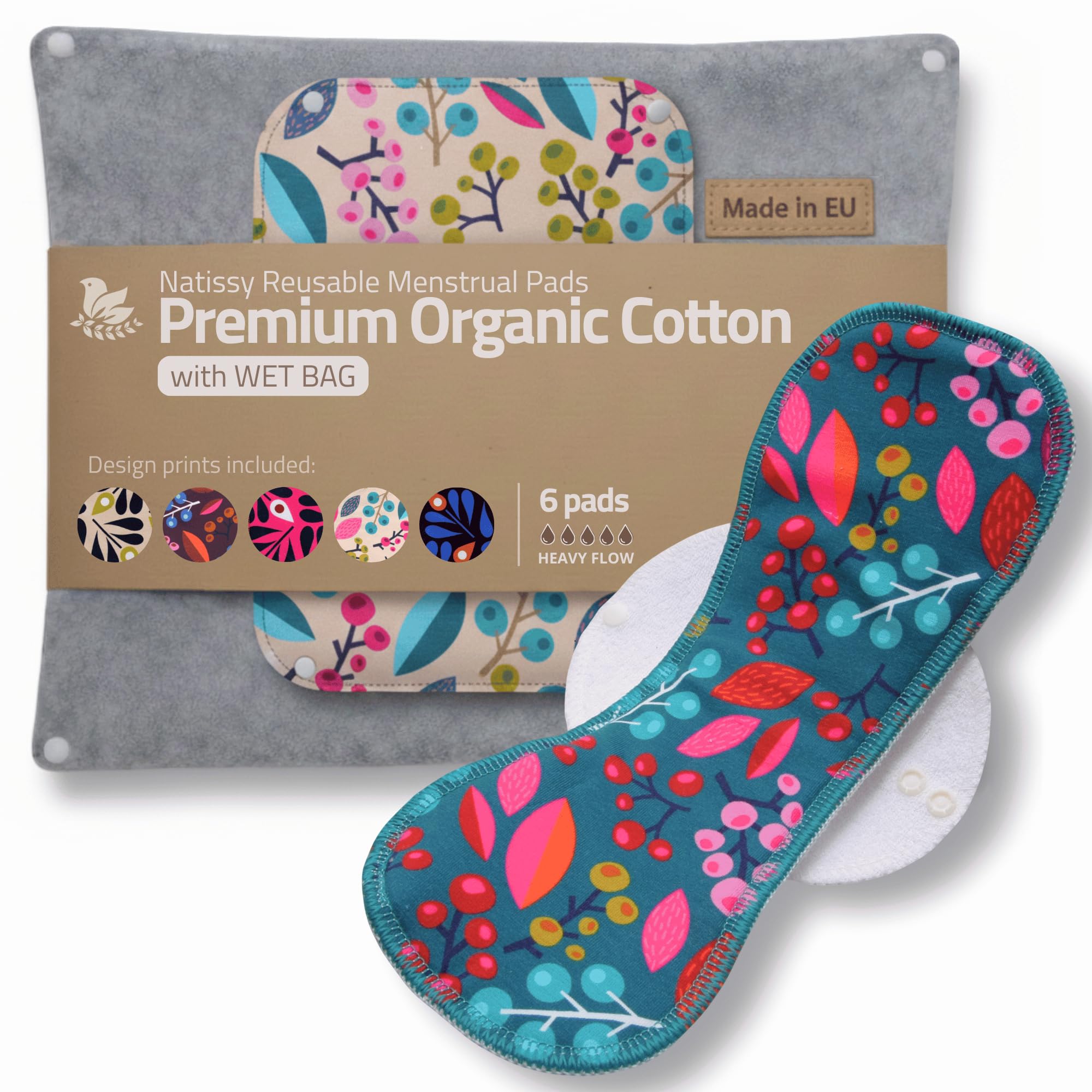 Made in EU – Reusable Sanitary Pads for Heavy Flow (6 Pack, L & XL) – High-Temp Washable, Extra-Absorbent Cloth Period Pads for Women – Ultra Soft Organic Cotton, Reliable Fit & Leak Proof Comfort
