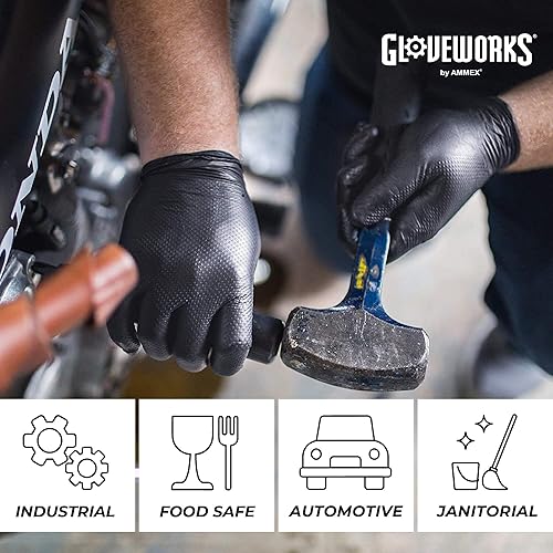 GLOVEWORKS HD Black Nitrile Industrial Disposable Gloves, Mil