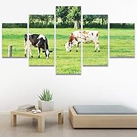 SIGNWIN 5 Panel Canvas Wall Art Modern Art Animals Cow Expressive Farmhouse/Country Multicolor Photography Sheep for Home Decorations Ready to Hang - 60