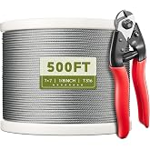 KALLSDY 500FT 1/8" T316 Stainless Steel Cable for Railing, 7x7 Wire Rope | Marine-Grade T316 SS, High Strength, Flexible for Deck Cable Railing System Kit, DIY Balustrades, Comes with a Cutter