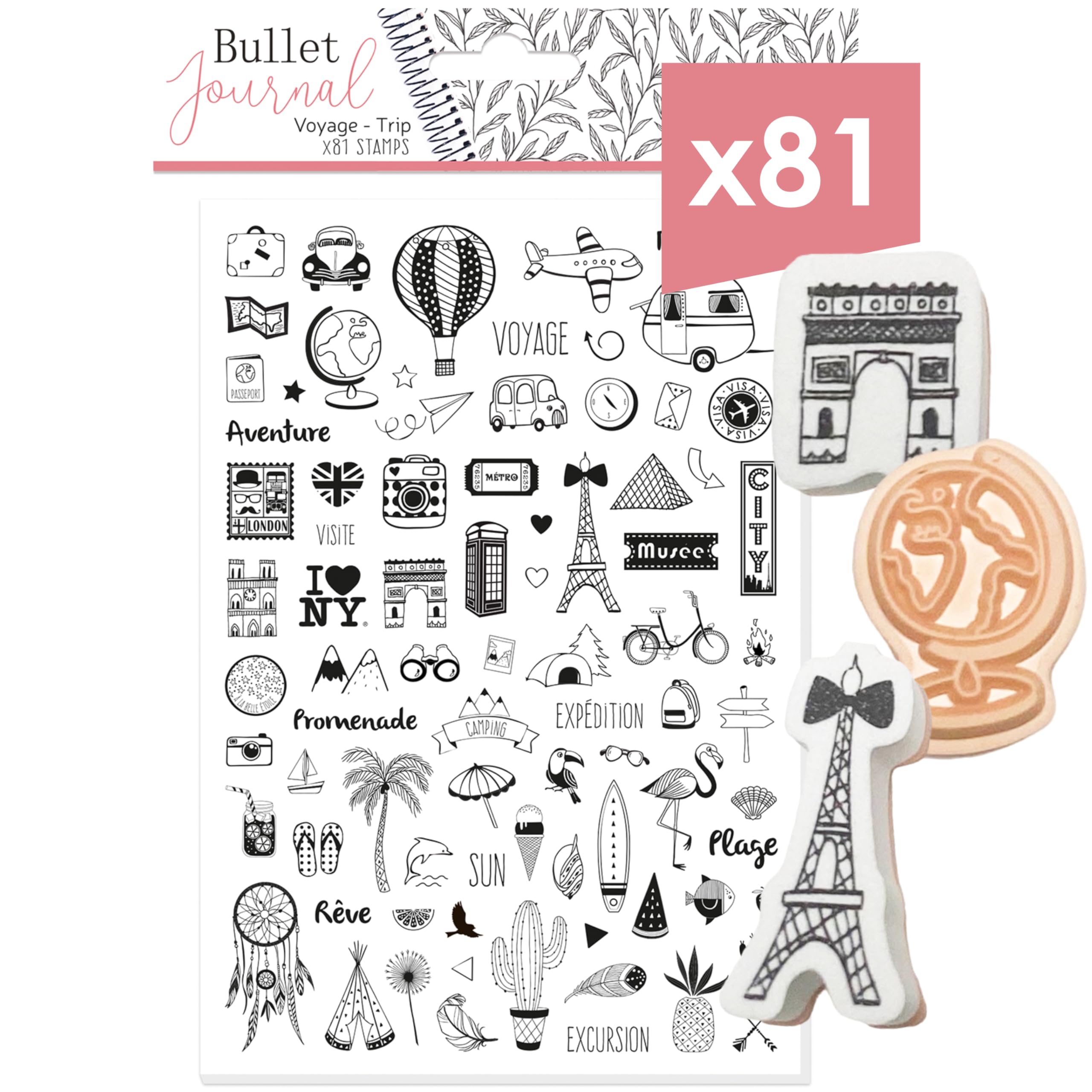 Aladine - Stampo Planner Travel Notebook - Stamp sheet Bulletin Journal - Scrapbooking and DIY - Customize your Diaries and Notebooks - Set of 81 Travel Pattern Stamps