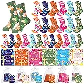 Chicingyou 24 Sets Christian Religious Flower Socks Gift Novelty Funny Floral Crew Socks Bulk with Christian Bible Card for Women