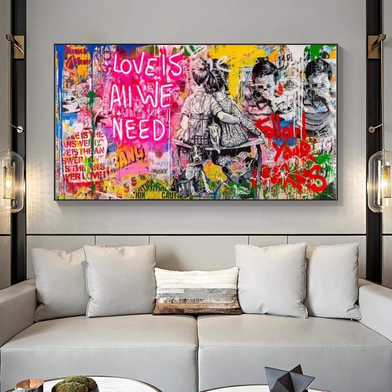 woplmh Canvas Paintings Graffiti Street Art Banksy Art Love Is All We