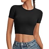 kakola Crop Tops for Women Ribbed Crew Neck Short Sleeve Basic Tees Fitted T-Shirts Gym Workout Yoga Shirts