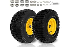 FENLUQI 2PCS 15x6-6 Tubeless Lawn Mower Front Tires Replacement for John Deere & More Riding Mowers,4 Ply, with 3" Offset Hub (Extends to 4.4") and 3/4" Bearings (5/8"&1" Adaptable),570lbs Capacity（15x6-6）