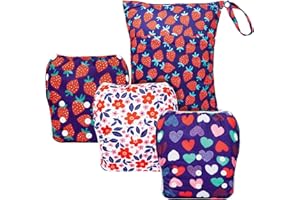 ALVABABY 3pcs Large Baby Swim Diapers with 1pcs Wet Bag Reuseable Washable & Adjustable for Swimming Lesson & Baby Boy and Girl 3ZYKL02