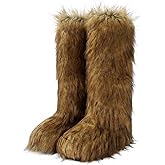 Wnshonzy Fur Boots for Women Knee High Tall Long Furry Fuzzy Black Platform Snow Winter Round Toe Comfortable Mid-Calf Short Ankle Classic Warm Outdoor