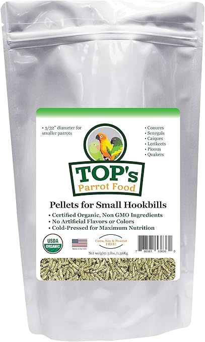 Amazon Com Top S Parrot Food Bird Pellets For Small Hookbills Non Gmo Peanut Soy Corn Free Usda Organic Certified 3 Lb 1 36 Kg Pet Food Pet Supplies
