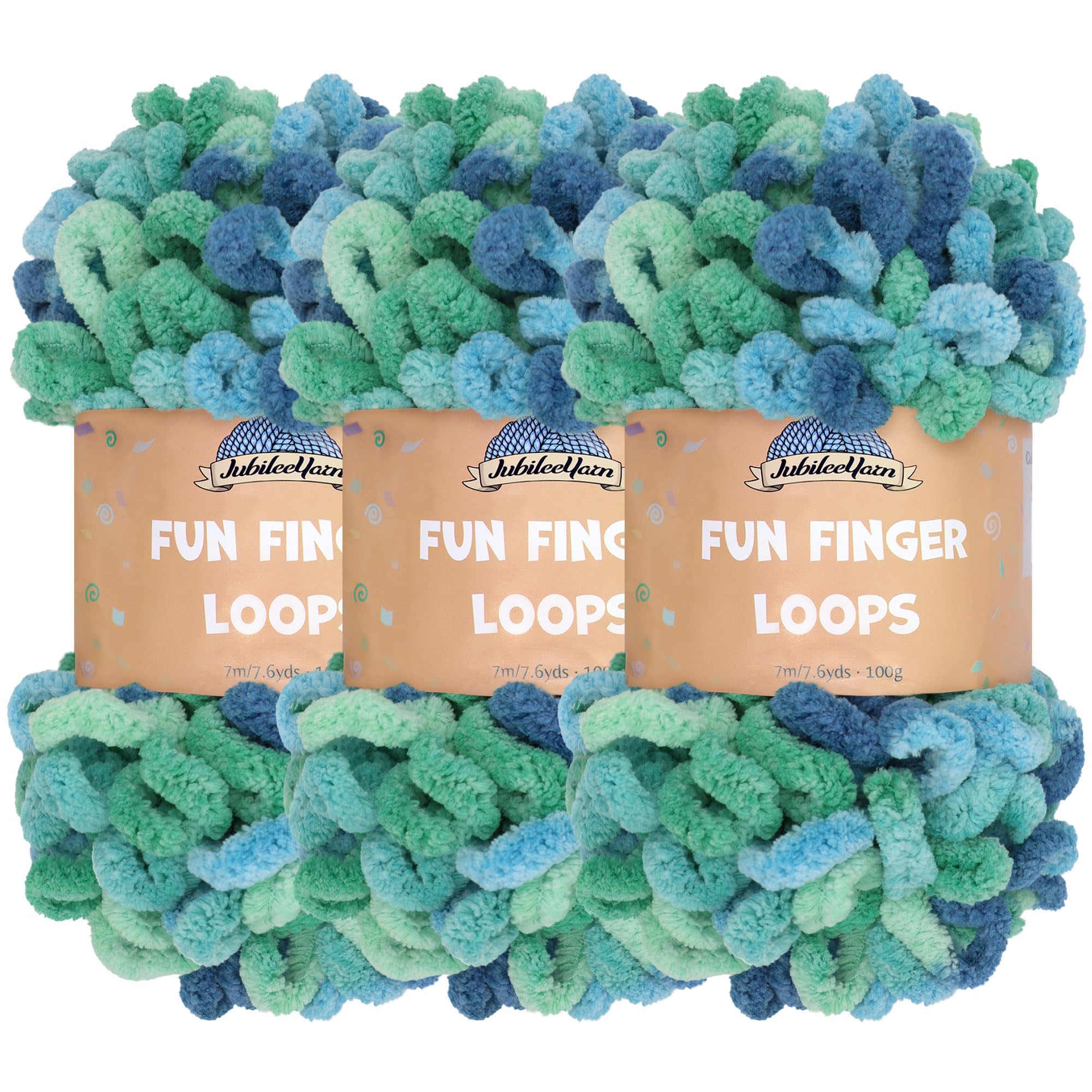 JubileeYarn Fun Finger Loops Yarn - Polyester Jumbo Weight Loop Yarn - 100g/Skein - Oceanus - 3 Skeins — image 1