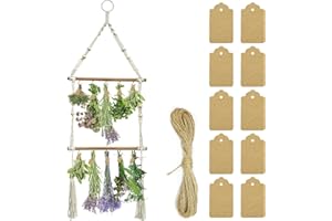 YAHAHARICH Herb Drying Rack with 15PCS Brown Gift Tags and 32ft Natural Jute Twine herb Dryer Flower Drying,Hanging Herb Dryer Rack for Fresh and Aromatic Herbs (2 Tier)