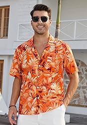 HISDERN Mens Short Sleeve Hawaiian Shirts Casual