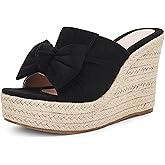 PiePieBuy Womens Platform Espadrilles Slip On Wedge Sandals Bow Tie Open Toe Slides Shoes