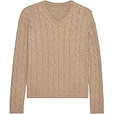 ZAFUL Women's V Neck Cable Knit Sweater 2025 Fall Pullover Long Sleeve Ribbed Loose Top Casual Outfits