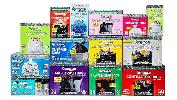 ULTRASAC TRASH COMPACTOR BAGS – (40 PACK WITH TIES) 18 GALLON FOR 15 INCH COMPACTORS – 25″ X 35″ HEAVY DUTY 2.5 MIL GARBAGE DISPOSAL BAGS COMPATIBLE WITH KITCHENAID KENMORE WHIRLPOOL GE GLADIATOR